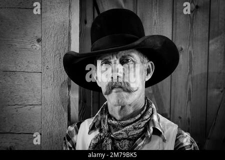 USA; Rocky Mountains; Wyoming; Sublette County; Pinedale; Auf einer Ranch fliegen; Cowboy Portrait MR Stockfoto