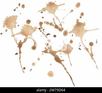 Braune Kaffeetropfen Farbe Wasserfarbe Spritzwasser-Blot. Abstrakter handgezeichneter Wasserfarben-Blot Hintergrund Stockfoto