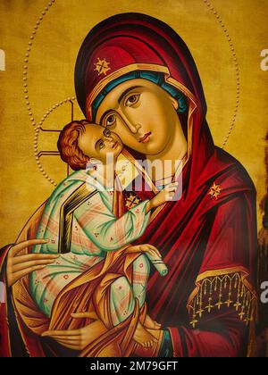 jungfrau maria und jesuskind, griechisch-orthodoxe Ikone Stockfoto