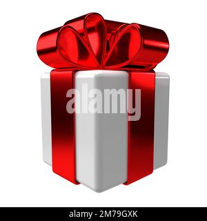 3D Symbol für Geschenkbox. Weißes rotes Geschenkpapier zu Weihnachten. Stockfoto