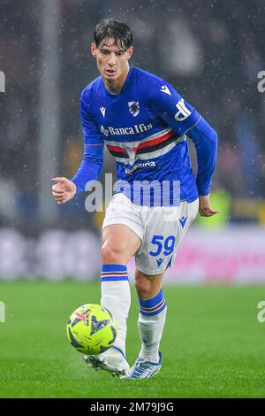 Genua, Italien. 08. Januar 2023. Alessandro Zanoli (Sampdoria) während des Spiels UC Sampdoria vs SSC Napoli, italienisches Fußballspiel Serie A in Genua, Italien, Januar 08 2023 Kredit: Independent Photo Agency/Alamy Live News Stockfoto