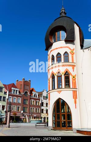 Häuser auf dem Europaplatz, Nadvorie Europy, Komarno, Komarom, Komorn, Nitriansky kraj, Slowakei Stockfoto