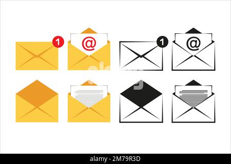 E-Mail-Symbolgruppe. Umschlagsymbol. E-Mail und E-Mail auf isoliertem Hintergrund. Vektordarstellung. Stock Vektor