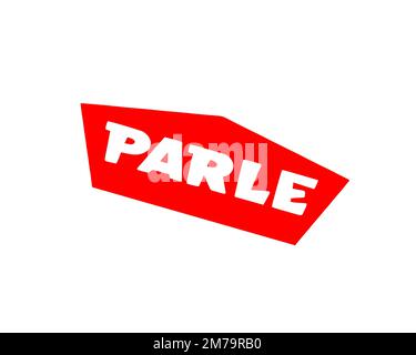 Parle-Produkte, gedrehtes Logo, weißer Hintergrund B Stockfoto