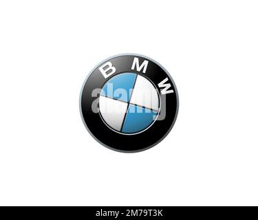 BMW Bank, gedrehtes Logo, weißer Hintergrund B Stockfoto