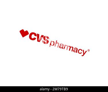 CVS Pharmacy, gedrehtes Logo, weißer Hintergrund B Stockfoto