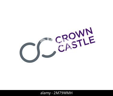 Crown Castle, Gedrehtes Logo, Weißer Hintergrund Stockfoto