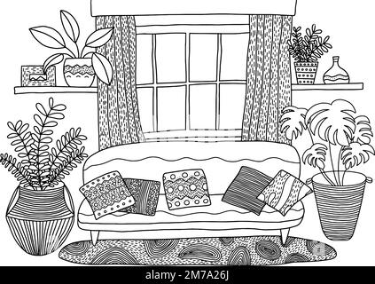 Gemütliche Farbseite für Wohnzimmer Stock Vektor