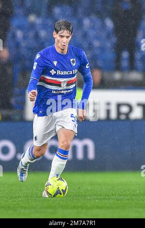 Genua, Italien. 08. Januar 2023. Alessandro Zanoli (Sampdoria) während des Spiels UC Sampdoria vs SSC Napoli, italienisches Fußballspiel Serie A in Genua, Italien, Januar 08 2023 Kredit: Independent Photo Agency/Alamy Live News Stockfoto