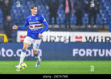 Genua, Italien. 08. Januar 2023. Alessandro Zanoli (Sampdoria) während des Spiels UC Sampdoria vs SSC Napoli, italienisches Fußballspiel Serie A in Genua, Italien, Januar 08 2023 Kredit: Independent Photo Agency/Alamy Live News Stockfoto