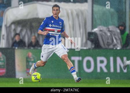 Genua, Italien. 08. Januar 2023. Filip Djuricic (Sampdoria) während des Spiels UC Sampdoria vs SSC Napoli, italienisches Fußballspiel Serie A in Genua, Italien, Januar 08 2023 Kredit: Independent Photo Agency/Alamy Live News Stockfoto