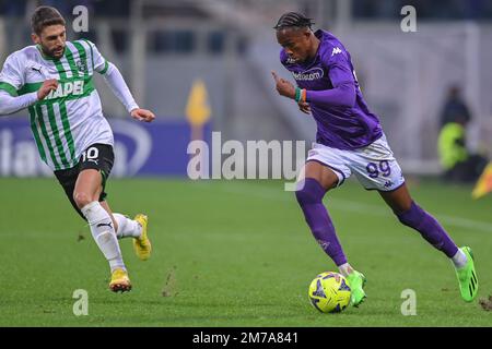 Florenz, Italien. 07. Januar 2023. Christian Michael Kouakou Kouame (ACF Fiorentina) während ACF Fiorentina vs US Sassuolo, italienisches Fußballspiel der Serie A in Florenz, Italien, Januar 07 2023 Kredit: Independent Photo Agency/Alamy Live News Stockfoto