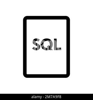 Symbolzeile der SQL-Datei isoliert auf weißem Hintergrund. Schwarzer, flacher Klassiker mit modernem Umriss. Lineares Symbol und bearbeitbare Kontur. Einfach und Pixel pro Stock Vektor