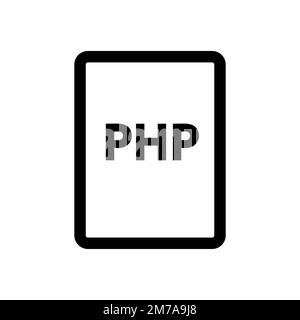 Symbolzeile der PHP-Datei isoliert auf weißem Hintergrund. Schwarzer, flacher Klassiker mit modernem Umriss. Lineares Symbol und bearbeitbare Kontur. Einfach und Pixel pro Stock Vektor