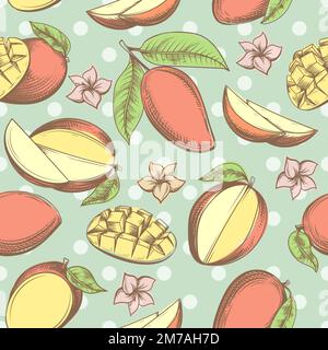 Mangos skizzieren nahtloses Muster Stock Vektor