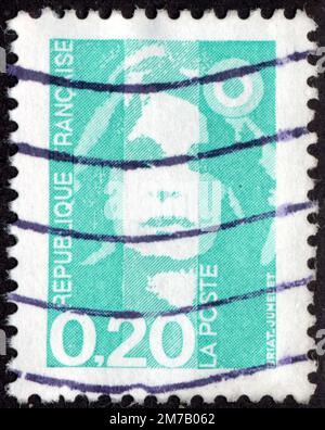 TIMBRE OBLITERES MARIANNE VERTE. RÉPUBLIQUE FRANCAISE. LA POSTE. 0,20 Stockfoto