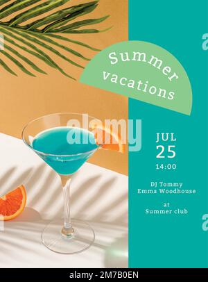 Sommer Konzert Flyer Vorlage Vektor mit tropischem Hintergrund Stock Vektor