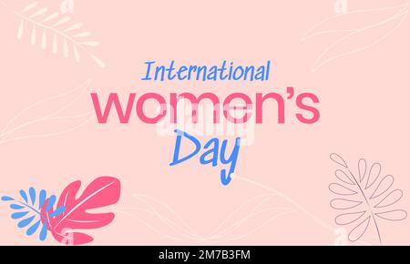 Text zum Internationalen Frauentag auf pinkfarbenem Hintergrund mit Blumen. Vektordarstellung. Stock Vektor