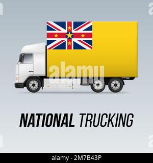 Symbol eines Lieferwagens mit der Flagge von Niue. National Trucking Icon und Niuen-Flagge Stock Vektor