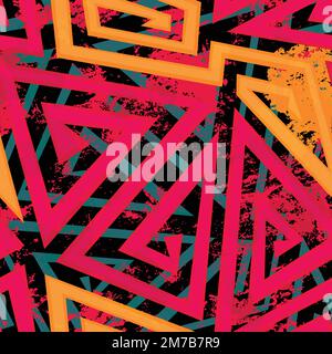 Rotes Labyrinth mit geometrischem Nahtmuster und Grunge-Effekt Stock Vektor