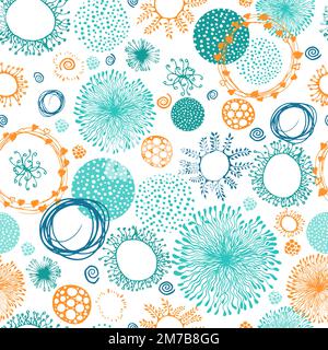 Nahtlose blaue und orangefarbene Grafikkreise. Vektordarstellung Stock Vektor