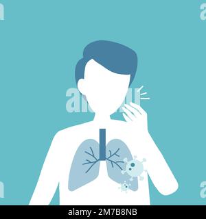 Hustenmenschen mit Lungenschaden covid-19 Bewusstseinsvektor Stock Vektor