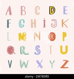 Pastell Doodle Alphabet Vektor Wort Kunst Set Stock Vektor