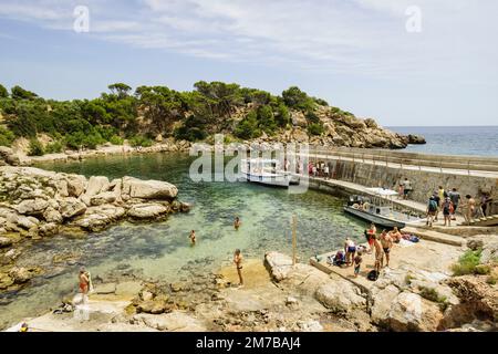 Puerto de Es Lledó. Parque Natural de Sa Dragonera. Isla Dragonera. Sierra de Tramuntana. Mallorca. Islas Baleares. Spanien. Stockfoto