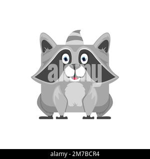 Raccoon Cartoon Kawaii quadratisches Gesicht oder Tier Emoji, Vektor Emoticon Charakter. Lustige niedliche Waschbären-Emoji mit Kawaii-Gesicht, Kinder-Comic-Manga oder Anime-Avatar-Sticker mit Tieremotikon Stock Vektor