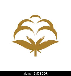 Symbol oder Symbol für Baumwollblume. Umweltfreundliches Textiletikett für Kleidung, Vektorgrafik oder -Schild aus natürlichem Material. Emblem eines landwirtschaftlichen Betriebs oder landwirtschaftlichen Unternehmens mit Baumwollblüte oder -Blüte Stock Vektor