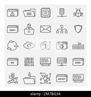 Symbolgruppe für Web Development Programmer. Abbildung der Vektorsymbole für die Online-Codierung. Stock Vektor