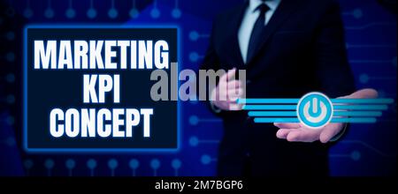 Texttitel zur Darstellung des Marketing-KPI-Konzepts. Wortwahl zur Messung der Effizienz von Kampagnen in Marketingkanälen Stockfoto
