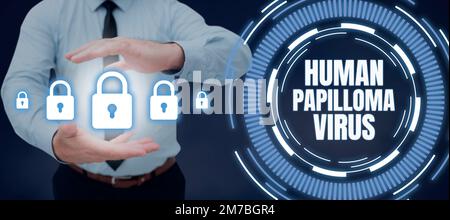 Schild zeigt Human Papilloma Virus. Internetkonzept häufigste sexuell übertragbare Infektionskrankheit Stockfoto