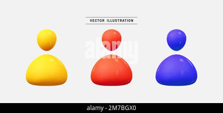 Farbenfroher Avatar für menschliches Profil 3D-Symbolsatz. Realistic Design Elements Kollektion. vektordarstellung im minimalen Cartoon-Stil Stock Vektor