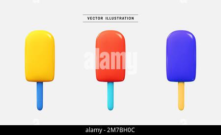 Farbenfrohe Eisdiele 3D Symbolset. Realistic Design Elements Kollektion. vektordarstellung im minimalen Cartoon-Stil Stock Vektor