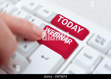 Webinar zur konzeptionellen Darstellung. Wortwahl definiert als Seminar, das über Internet-Webkonferenzen abgehalten wird Stockfoto