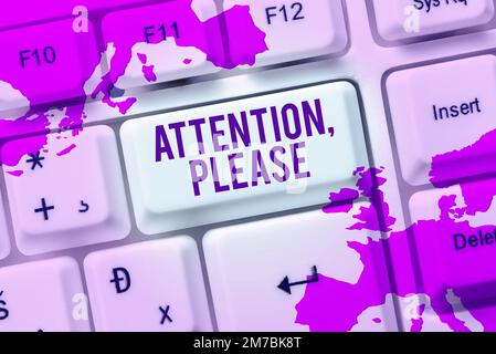 Text mit „Inspiration Attention“, bitte. Man kann sich anlocken, wenn es etwas zu verkünden gibt Stockfoto