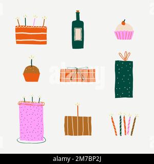 Geburtstag Feier niedlich Aufkleber Vektor Doodle Set Stock Vektor