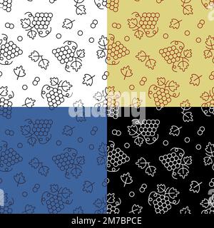 Ein Satz nahtloser Muster mit saftigen Trauben mit Blättern und Tendrils. Verzierung zur Dekoration und zum Bedrucken von Stoffen. Konstruktionselement. Vektor Stock Vektor