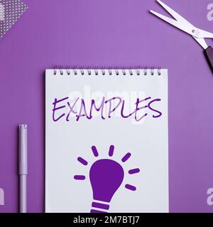 Inspiration mit Beispielen für Schilder. Konzeptfoto Beispielmodell, das der Erklärung des Leitfadens folgt Stockfoto