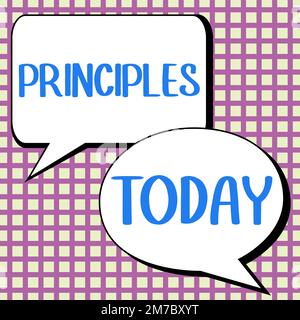 Schilder, die Prinzipien zeigen. Konzeptionelle, fotografische, grundlegende Wahrheit, die als Grundlage für ein Glaubenssystem dient Stockfoto