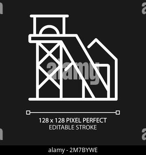 Kohlebergwerk Pixel perfektes weißes lineares Symbol für dunkles Thema Stock Vektor