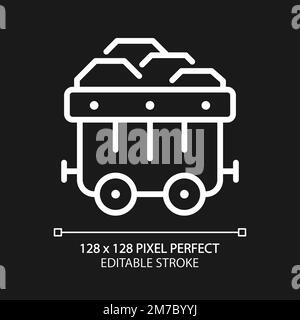 Kohlewagen pixelt perfekt weißes lineares Symbol für dunkles Thema Stock Vektor
