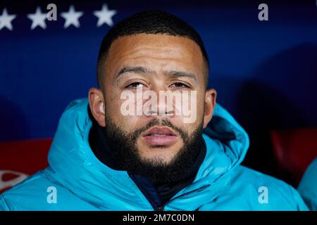 Madrid, Madrid, Spanien. 8. Januar 2023. Memphis Depay des FC Barcelona während des Fußballspiels La Liga zwischen Atletico de Madrid und dem FC Barcelona im Civitas Metropolitano Stadium in Madrid, Spanien, 8. Januar 2023 (Kreditbild: © Ruben Albarran/ZUMA Press Wire) Stockfoto