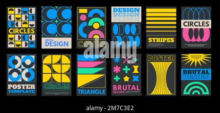 Vorlage für Brutalismus-Poster. Modernes, einfaches Flyer-Layout mit einfachen abstrakten geometrischen Formen Stock Vektor