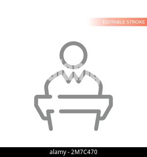 Symbol für Dozenten- und Podiumlinienvektor. Mann, Sprecher auf Tribun-Stand, Vortrag umriss Symbol. Stock Vektor