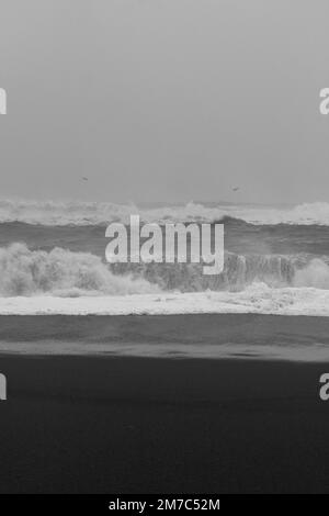 Stürmisches Meer mit riesigen Wellen, einfarbiges Landschaftsfoto Stockfoto