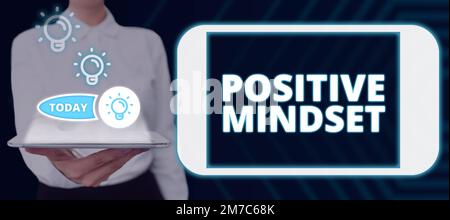 Begrifflicher Titel positive Einstellung. Geschäftsansatz mentale und emotionale Einstellung, die sich auf die positive Seite konzentriert Stockfoto