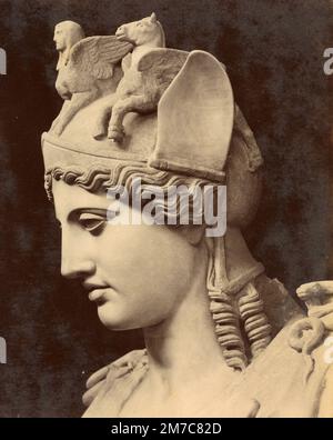 Detail des Leiters von Minerva Farnese, römische Kopie der kaiserlichen Ära nach einem hellenistischen Original, Marmorskulptur, Albumindruck, 1870er Stockfoto