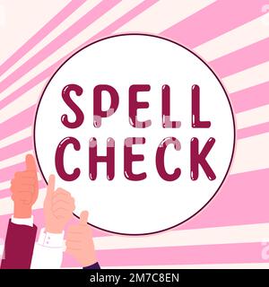 Text mit der Rechtschreibprüfung bei Inspiration. Geschäftliche Idee, ein Computerprogramm zu verwenden, um Rechtschreibfehler zu finden und zu korrigieren Stockfoto